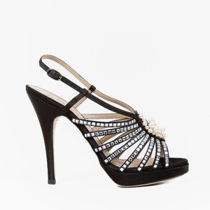 Valentino Crystal and Pearl Embellished Cage Sandals